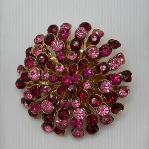 Large Goldtone with Pink and Dark Red Vintage Brooch